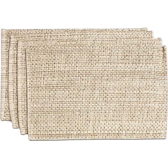 MakeFit 100% Cotton Placemats for Dining Room Rectangle Two Tone Woven Fabric 13" x 19" Soft Durable Table Mat Set, Set of 4, Eggshell