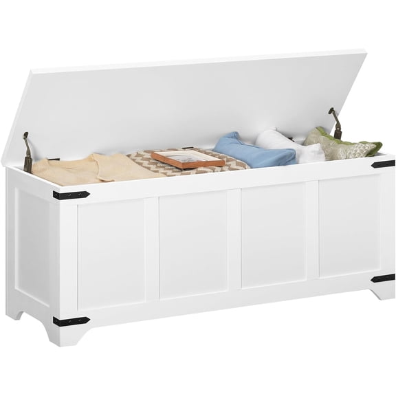 MakeFit 47.2" Storage Chest Extra Large, Wooden Storage Bench with 2 Safety Hinges, Entryway Shoe Bench, 47.2x15.7x19.7 Inch, Easy Assembly, Storage Trunk for Living Room, Bedroom, White SCBW4901