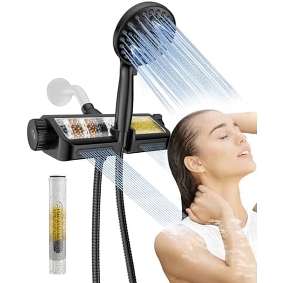 Hasako Filtered Shower Head with Handheld Combo Matte Black - Dual 2-in-1 Spa System with Massage Shower and 10 Modes Hand Held Shower, High Pressure with Built in Power Wash Mode