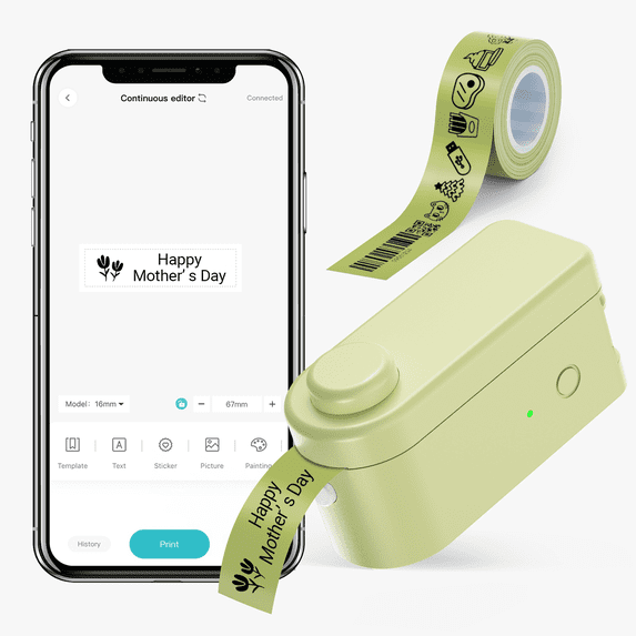 MakeID Label Makers Machine with Tape, Portable Bluetooth Label Printer for Office Home Edit Organization Multiple Templates Fonts Customizable Typewriter Compatible with Android iOS Labeler, Green