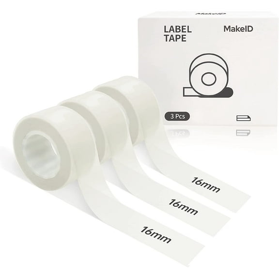 MakeID White Label Maker Tape Adapted Label Print Paper Refills Standard Laminated Office Labeling Tape Replacement 0.63 x 157 inch (16mm x 4m) Work with Label Maker Model L1 M1 Q1