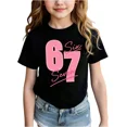 thumbnail image 1 of MakeMeChic Girl's 67 Shirts Summer Short Sleeve Jersey Crew Neck Number Print Loose Y2K Tops, 1 of 8