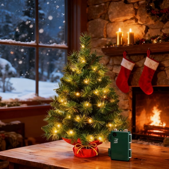 Makeatree 2ft Pre-lit Tabletop Christmas Tree, Small Artificial mini Xmas Tree with 50 LED Lights, for Table Desk Home Christmas Decor