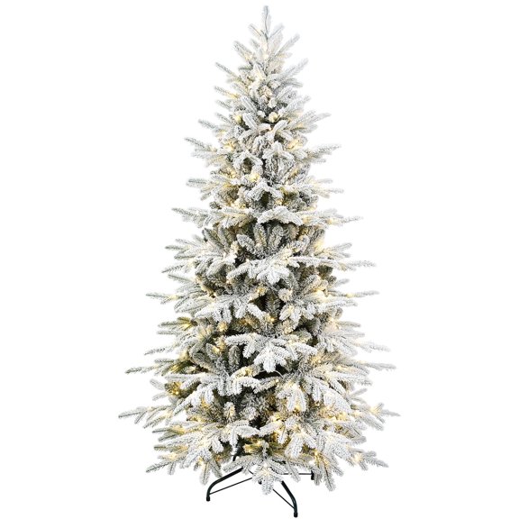 Makeatree 4 ft Prelit Snow Flocked Christmas Tree Frosted Artificial Xmas Tree with Multicolor Lights &739PE PVC Tips, 9 Color Modes