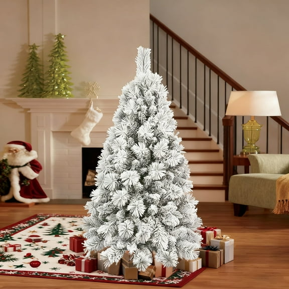 Makeatree 4 ft Snow Flocked Christmas Tree Unlit Artificial tree with 350 Mixed PVC & Pine Needles Tips