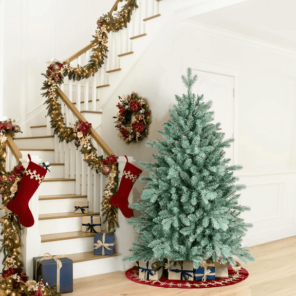 Makeatree 4FT Unlit Blue Spruce Hinged Artificial Christmas Tree with 592 PE&PVC Mixed Branch Tips,Metal Stand