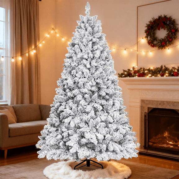 Makeatree 4ft Snow Flocked Artificial Christmas Tree Unlit White Pine Xmas Tree with 21 Pine Cone 366 Tips w/Easy Assembly, Metal Stand