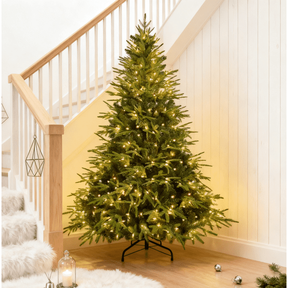 Makeatree 5ft Prelit Artificial Christmas Tree Realistic Fir Xmas Tree with 1528 PE PVC Tips & 200 Lights Green & Foldable Base