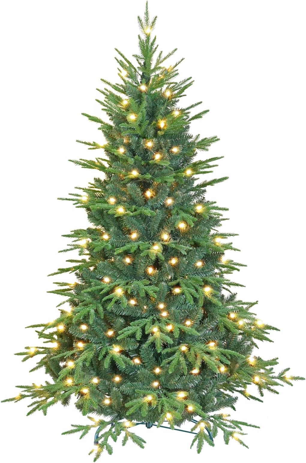 Makeatree 5ft Prelit Artificial Christmas Tree Realistic Fir Xmas Tree with 200 Lights & 1528 PE PVC Tips & Foldable Base Green