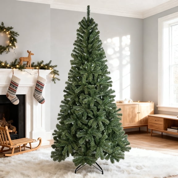 Makeatree 6FT Artificial Christmas Tree, Full Unlit Green Christmas Tree , Sturdy Metal Stand, Indoor Fake Xmas Tree for Home Office Shops