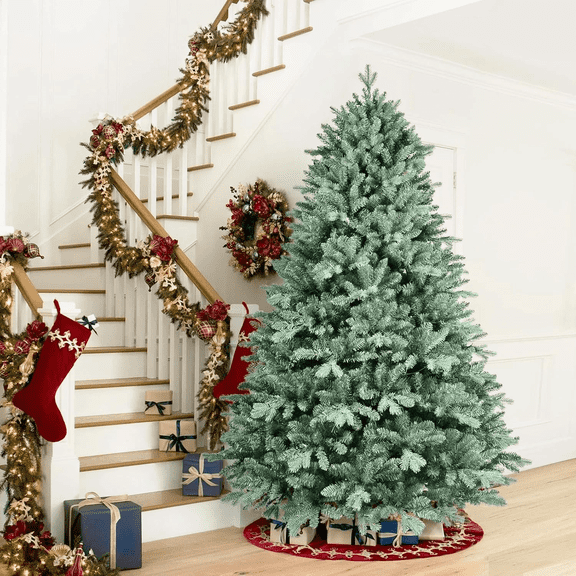 Makeatree 6FT Unlit Blue Spruce Hinged Artificial Christmas Tree with 1878 PE&PVC Mixed Branch Tips,Metal Stand