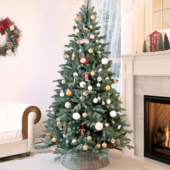 Makeatree 6ft Artificial Christmas Tree Blue Spruce Xmastree with 1390 PE/PVC Branches Metal Tree Stand for Home Office Easy Assembly,Unlit