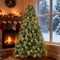 Makeatree 6ft Snow-Tips Pre-lit Christmas Tree with Pine Cones Premium Artificial XMAS Tree with 300 Warm White Lights for Home Metal Base