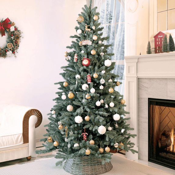 Makeatree 7ft Artificial Christmas Tree Blue Spruce Xmastree with 1845 PE/PVC Branches Metal Tree Stand for Home Office Easy Assembly,Unlit