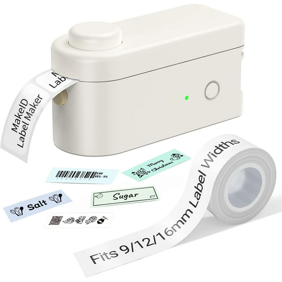 Makeid Label Maker Machine with Tape - Compatible 9/12/16mm Waterproof Tape, Portable & Rechargeable Built-in Cutter Wireless Printer Android iOS Devices