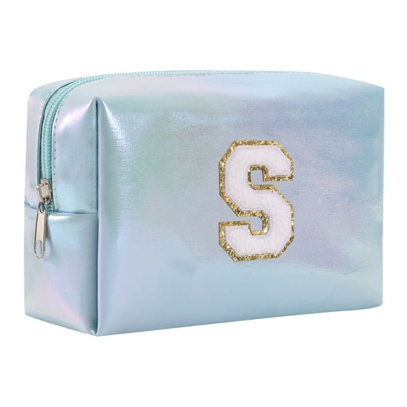 Organization And Storage Makeup Rolling Beauty Case Luggage Makeup Case for Travel Large Capacity Embroidered Alphabet Makeup Bag Toiletry Bag Travel Storage Bag Clutch Handbag Cosmetic Bag Blue