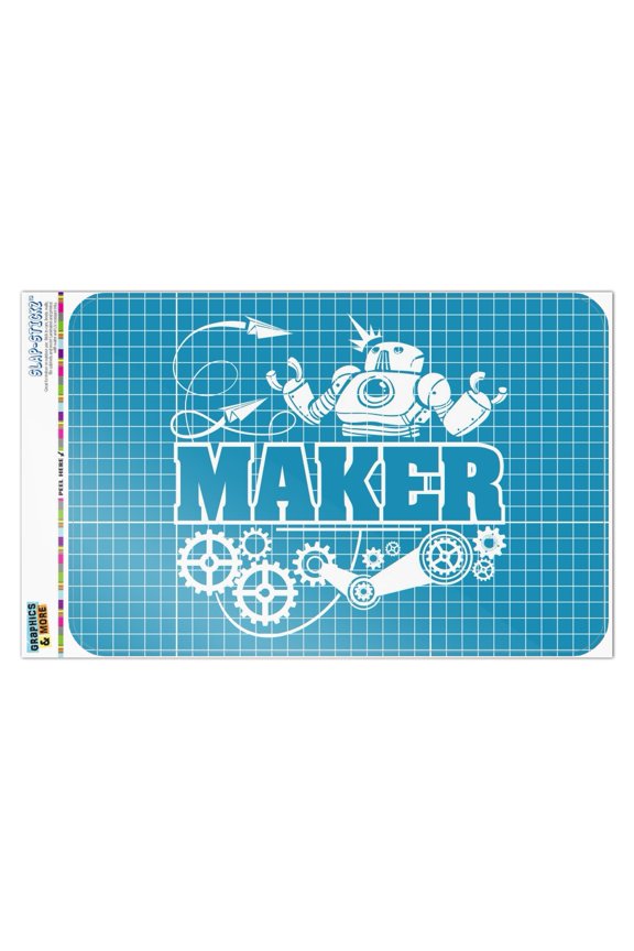 Maker Blueprint Design with Robot and Gears Home Business Office Sign