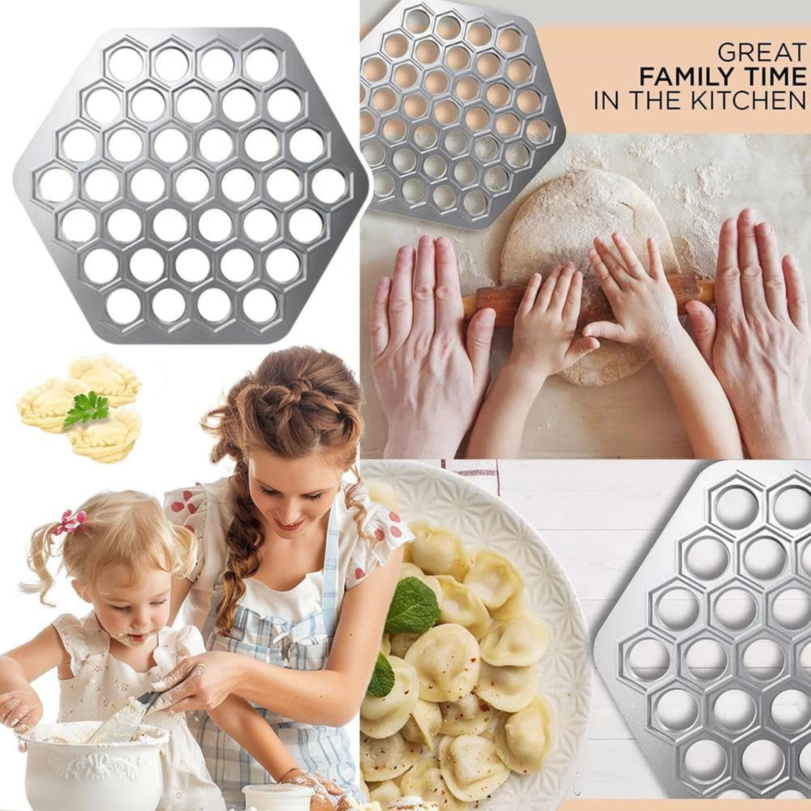 Silver Ravioli Dumpling Mold - 37 Hole Metal Pelmeni Maker For Handmade Pasta, Dumplings, Russian Pelmeni