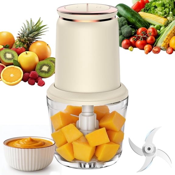 Maker with Glass Bowl and Stainless Steel , Small 300W Electric processor Vegetable for Kitchen, Puree Blender for Fruit, Meat, 20oz, White (0.6L)