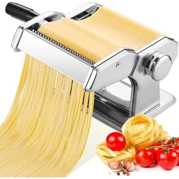 Maker Machine, Manual Pasta Maker with 9 Adjustable Thickness Settings, Stainless Steel Noodles Maker with Rollers and Cutter for Pasta, Spaghetti, Fettuccini, Lasagna