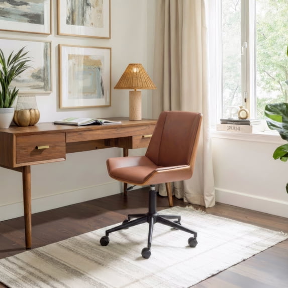 Maker Office Chair Brown Office Chair, Modern Style, Plush and durable faux leather fabric, Plywood, Indoor Office