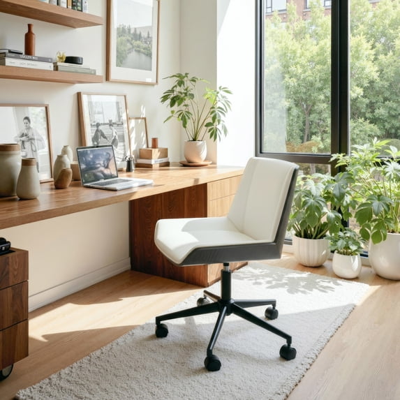Maker Office Chair White Office Chair, Modern Style, Plush and durable faux leather fabric, Plywood, Indoor Office