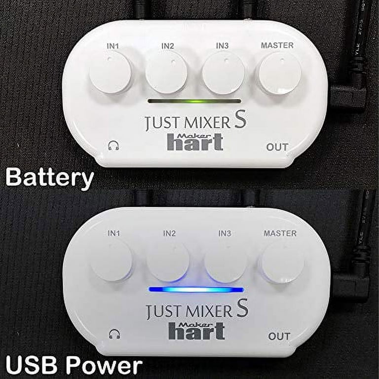 Maker hart Just Mixer S - 3 Channel 3.5mm Stereo Input/Output Mini Audio  Mixer Battery/USB Powered Portable Pocket Audio Mixer 