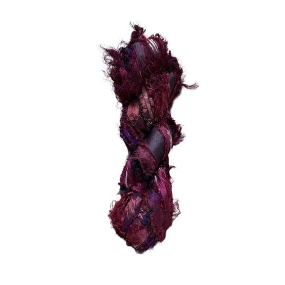 Maker's Craft Recycled Fuzzy Fringes Sari Silk Ribbon Yarn 35yards, 100Grams for DIY Knitting Crocheting Gift Wrapping, Christmas Decoration, Macrame Makers, Jewelry Making, Rugs Hooking (Maroon)