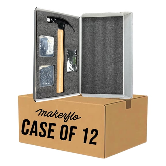 MakerFlo 16oz Wood Hammer Gift Set with Nails Level Tape Measure, Magnetic Head Hammer with Beech Handle, Gift Box Toolkit for DIY  Laser Engraving (Case of 12)