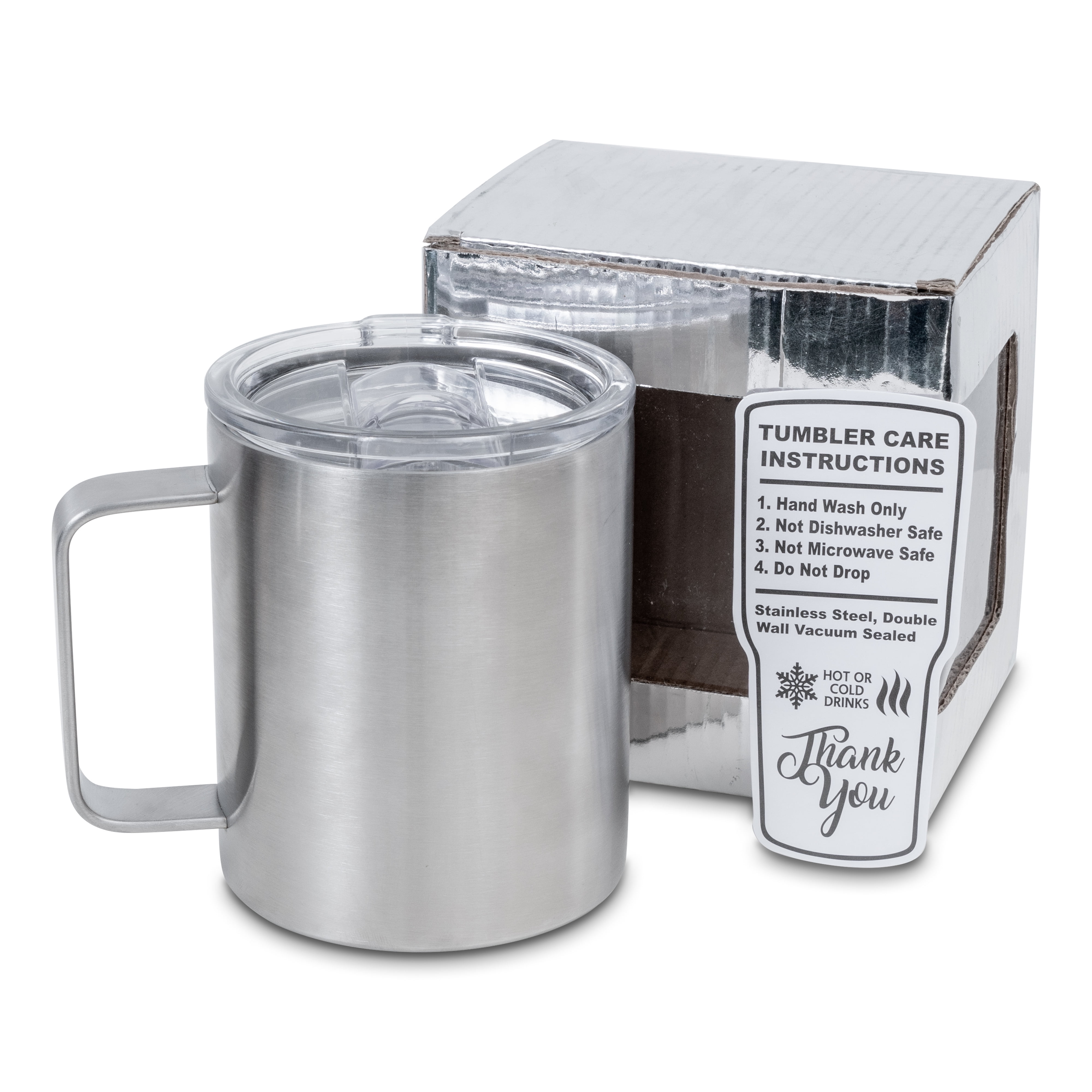 1Pc Stainless Steel Mugs with Lid - Double Wall - Comfortable Handle  13.64oz Metal Coffee Mug Tea Cups - for Home Camping Outdoors RV Gift -  Shatterproof Dishwasher Safe 