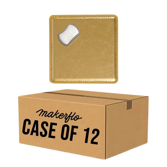 MakerFlo Laserette Bottle Opener Coaster, Case of 25, Vegan Leatherette, Laser Engraving & UV Printing Ready, Magnetic Coaster, Heavyweight Design