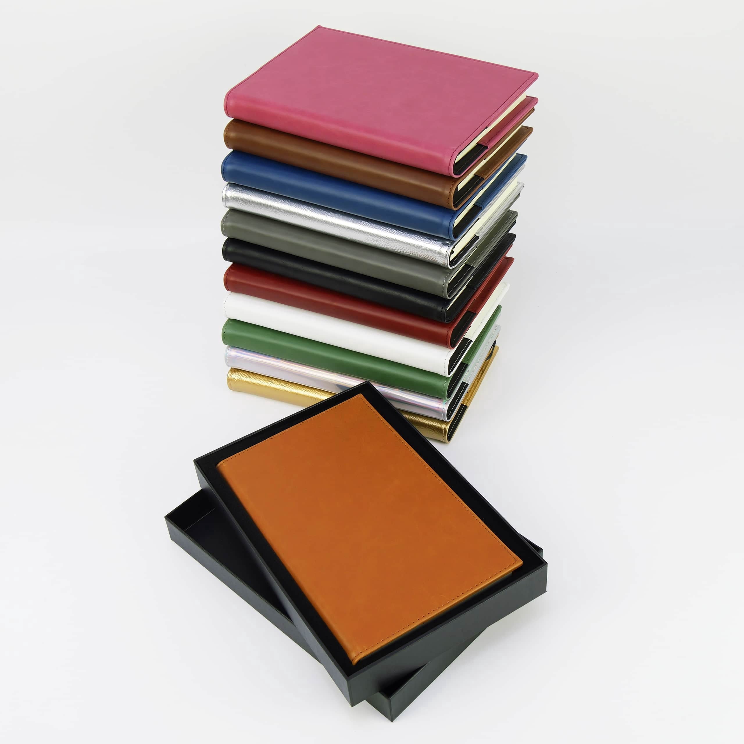 MakerFlo Laserette Journal Notebook Sample Pack, Engravable Vegan Leather Journals with Lined Pages and Gift Boxes, 8.75 in x 5.5 in, 12 Pack