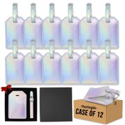 MakerFlo Holographic Laserette Luggage Tag Case of 12, 4.375" x 2.875" Vegan Leather Travel Bag Tag with Privacy Flap & Adjustable Strap, Personalized Luggage Tag, Ideal Blank for - Laser Engraving