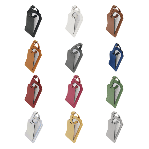 MakerFlo Laserette Luggage Tag Sample Pack Pack of 12 Engravable Vegan Leather Travel Bag Tags 4.375 x 2.875 with Privacy Flap & Gift Boxes