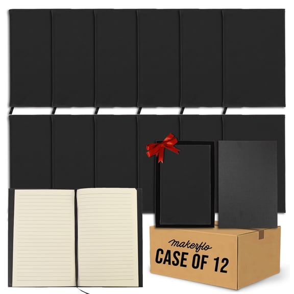 MakerFlo Laserette® Refillable Leatherette Journal Blanks, Laser Engraving & UV Printing Ready, Gift Boxed, Black, Case of 12