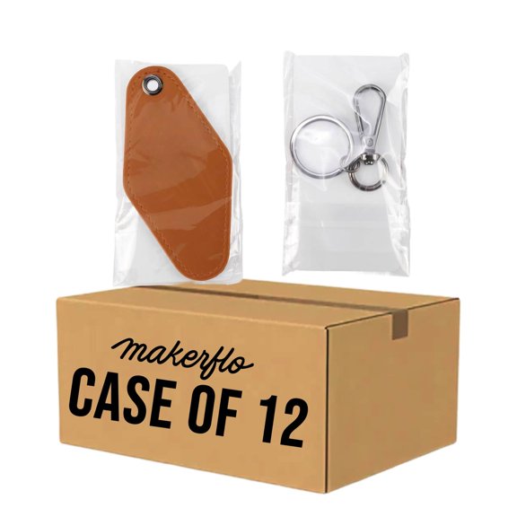 MakerFlo Laserette® Leatherette Retro Motel Keychain, Double-Sided Laser Engraving & UV Printing Ready, Metallic Gold, Case of 12
