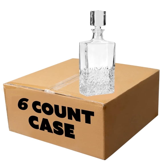 MakerFlo 750mL Whiskey Decanter Case of 6 with Glass Stopper, Rectangle Liquor Decanter Bottle for Bourbon, Scotch & Bar Cart Display, Laser Engraving & UV DTF Blank, Individually Gift Boxed