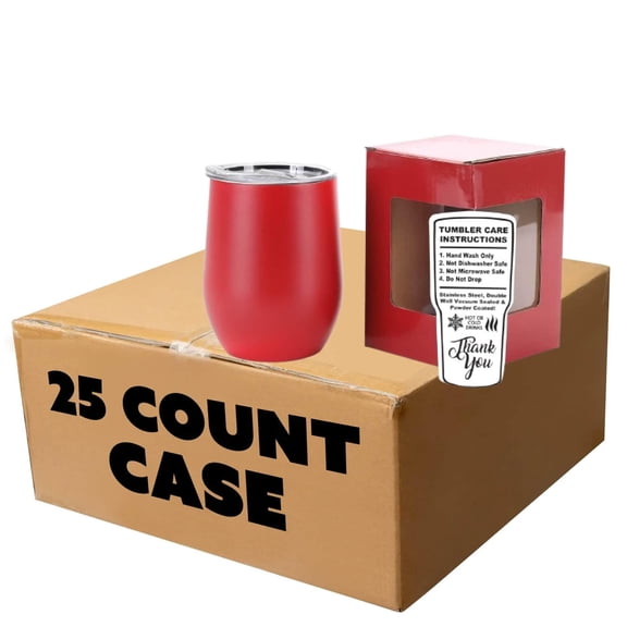 Makerflo 12 oz Powder Wine Tumbler, Ideal for DIY Crafts- Laser Engraving (Red – Pack of 25)