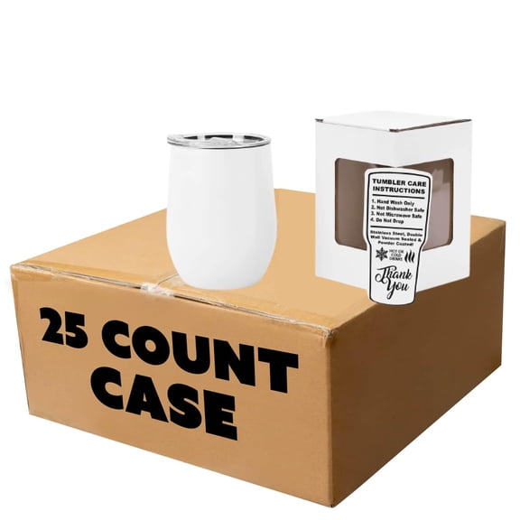 Makerflo 12 oz Powder Wine Tumbler, Ideal for DIY Crafts- Laser Engraving (White – Pack of 25)