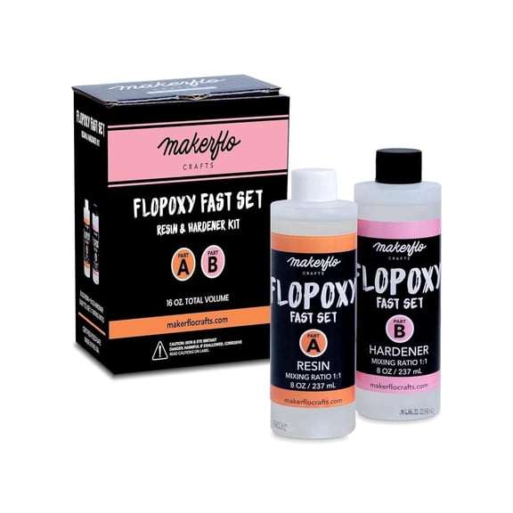 MakerFlo Flopoxy Fast Set Epoxy Resin Kit 16 oz, Crystal Clear 2-Part Resin & Hardener for Jewelry, Crafts, Tumblers & DIY Projects