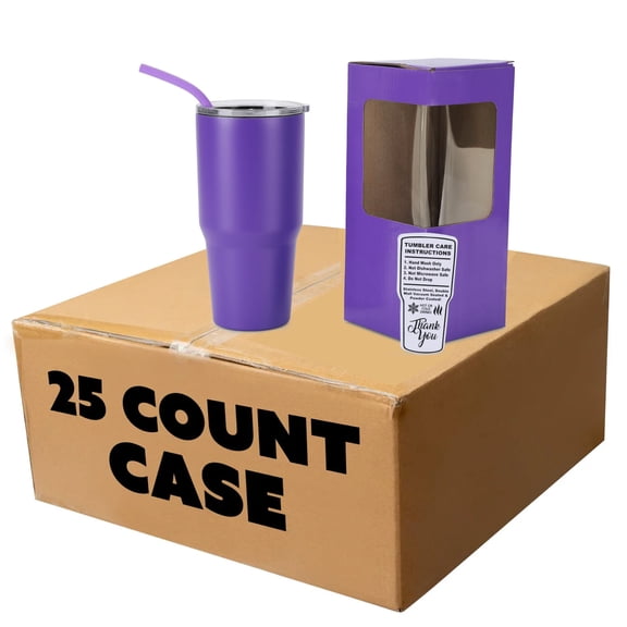 Makerflo 30 oz Purple Powder Coated Tumbler - Pack of 25, Ideal for DIY Crafts- Laser Engraving, And Handle Sold Separately