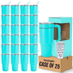MakerFlo 30 oz Teal Powder Coated Tumbler Pack of 25 with MakerTwistâ„¢ System, Twist-On Handle Option (Handle Sold Separately) Customizable Blank Tumbler, Ideal for Laser Engraving, UV DTF, Epoxy