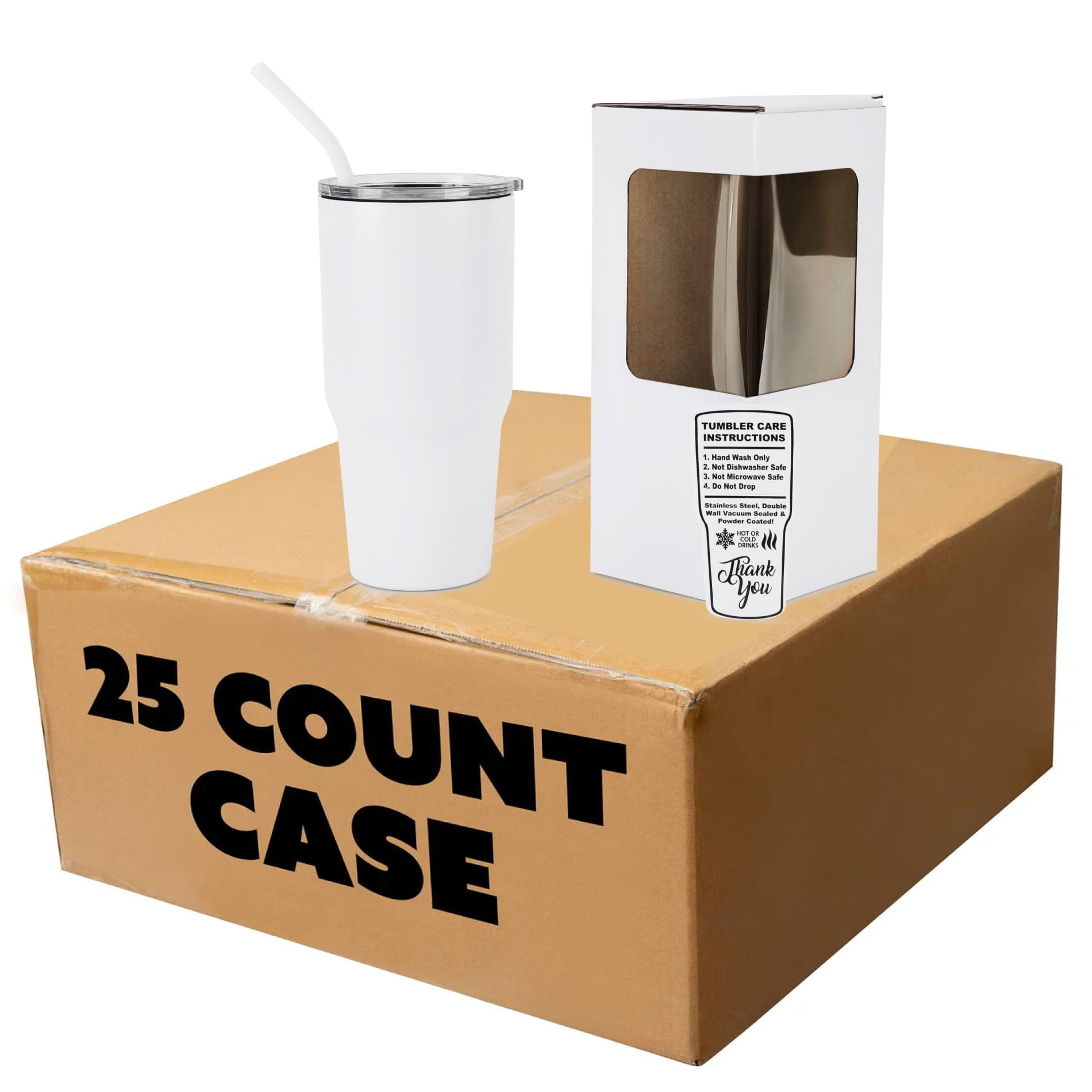 Makerflo 30 oz White Powder Coated Tumbler- Pack of 25, Ideal for DIY  Crafts- Laser Engraving, And Handle Sold Separately