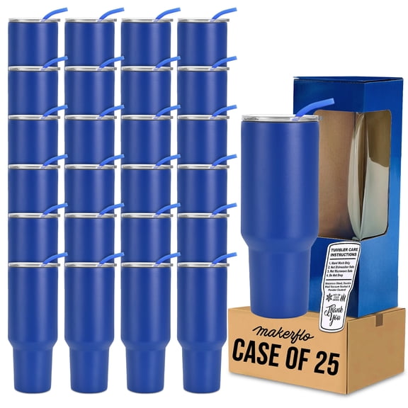 MakerFlo 40 oz Blue Powder Coated Tumbler Pack of 25 with MakerTwist™ System, Twist-On Handle Option (Handle Sold Separately) Customizable Blank Tumbler, Ideal for Laser Engraving, UV DTF, Epoxy