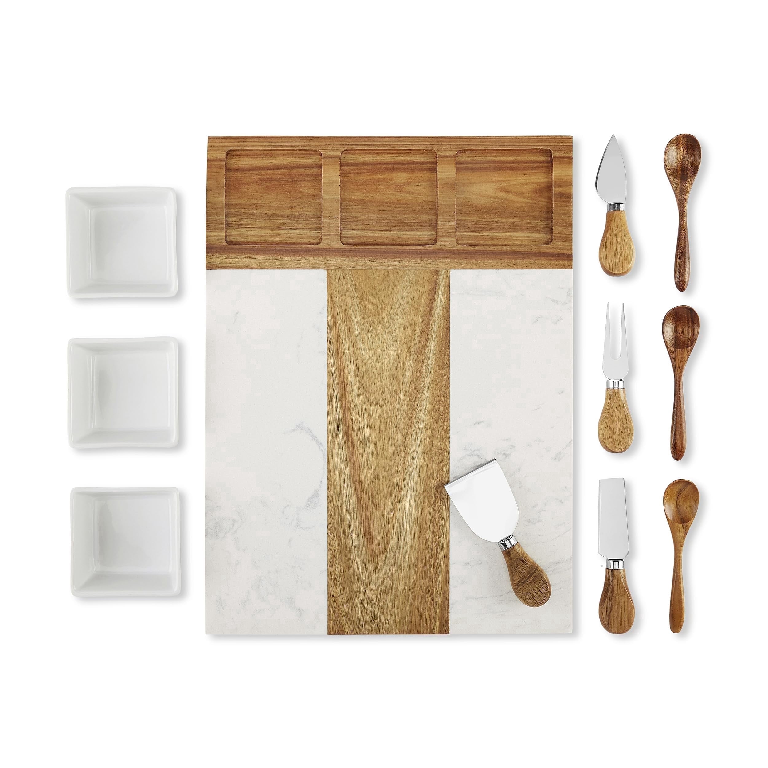 makerflo Marble & Acacia Wood Charcuterie Board – 11-Piece Serving Set ...