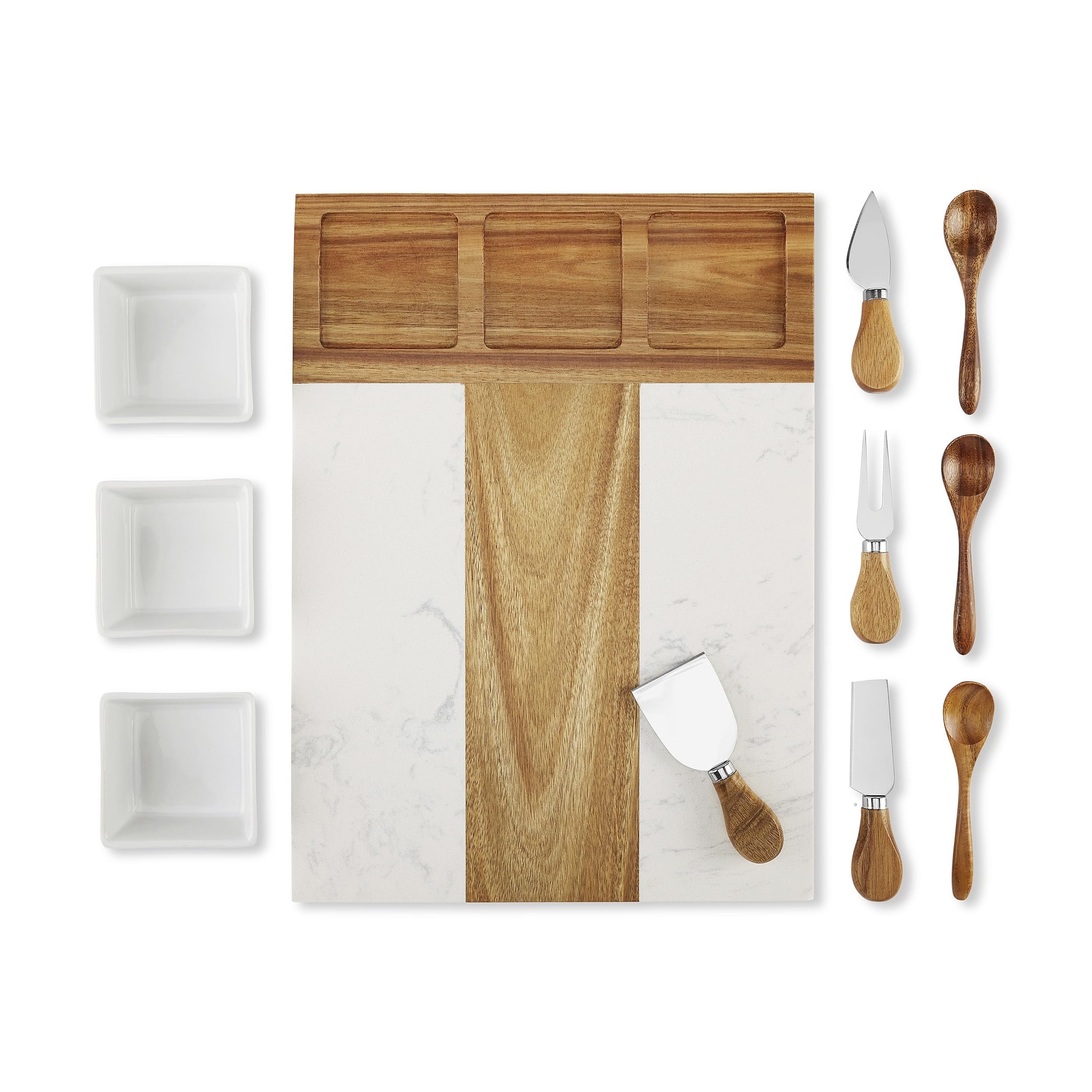 Elegant Marble and Acacia Wood Rectangular Charcuterie Board Set