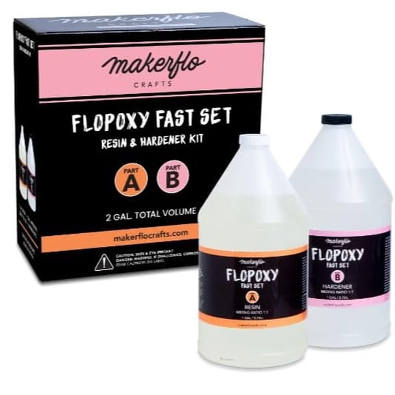 MakerFlo Flopoxy Fast Set Epoxy Resin & Hardener Kit, Crystal Clear 2-Part Resin for Jewelry Making, Crafts, Tumblers & DIY Projects, 2 Gallon Kit