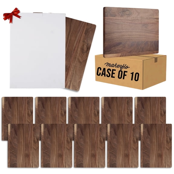 MakerFlo Walnut Wood Cutting Board Pack of 10, Rectangular Wooden Chopping Block for Kitchen & DIY Crafts, Laser Engraving Blank for UV Printing, UV DTF & Epoxy, Individually Gift Boxed