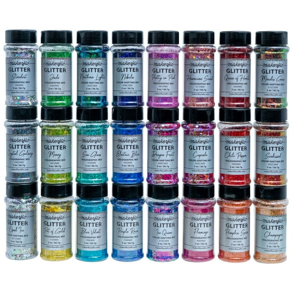 Makerflo Holographic Chunky Mix Glitter Variety Set of 24 / 2 oz Each