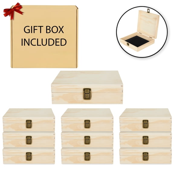 MakerFlo Natural Wood Pine Wood Cigar Box Case of 24, Wooden Keepsake Storage Box with Black Felt Interior, Hinged Lid & Clasp Closure, Ideal for Personalization, Laser Engraving Blank, UV DTF